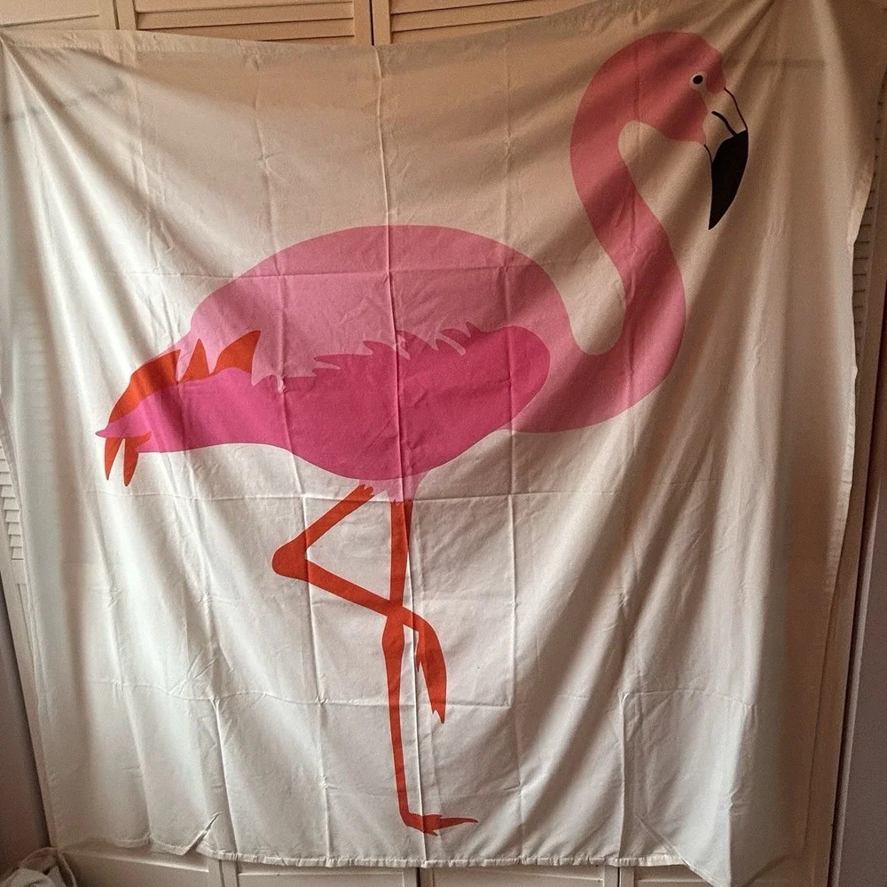 IKEA Springkorn Shower Curtain Pink Flamingo fabric Weighted Bottom